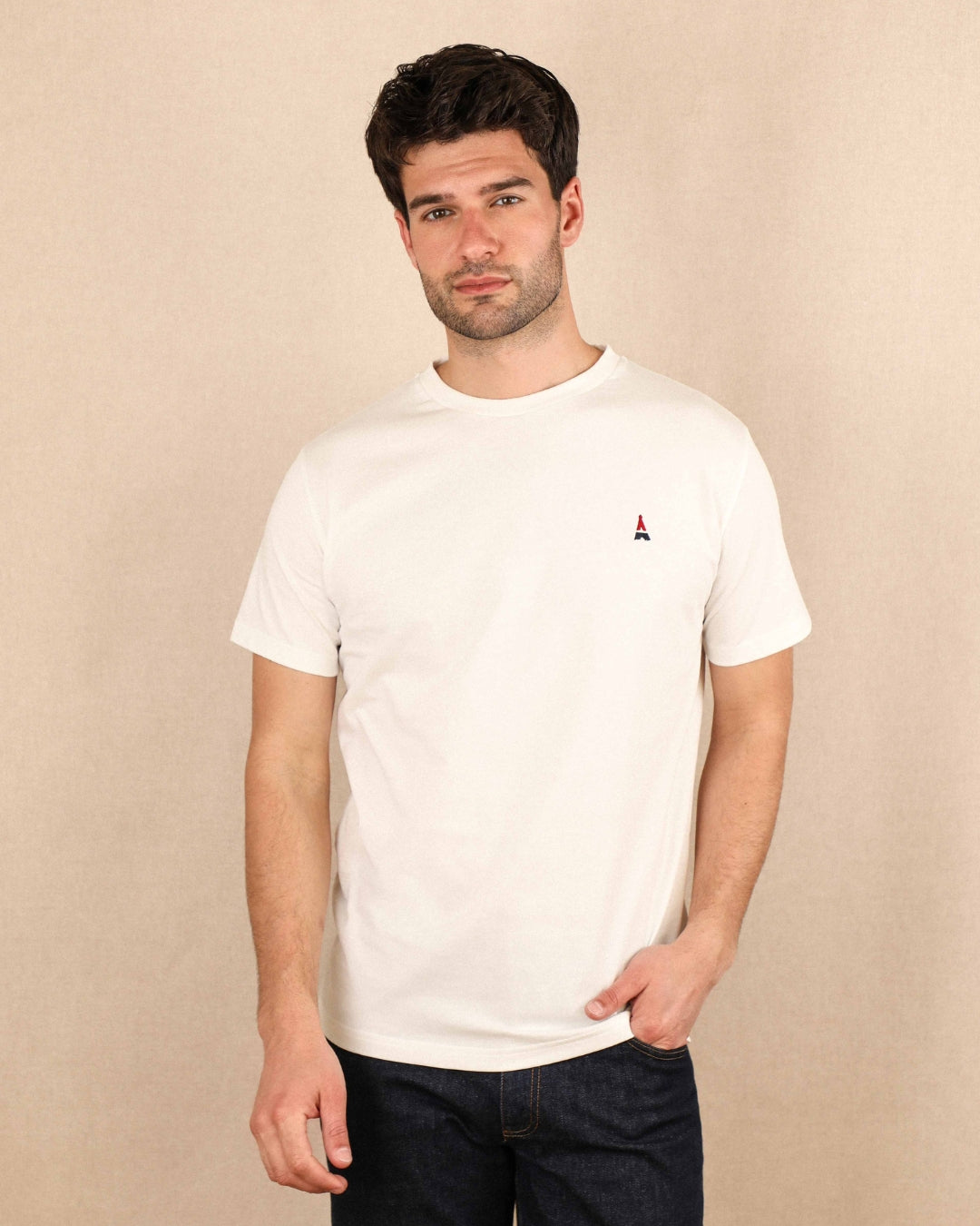 T-SHIRT HOMME BLANC CRÈME - COTON BIO