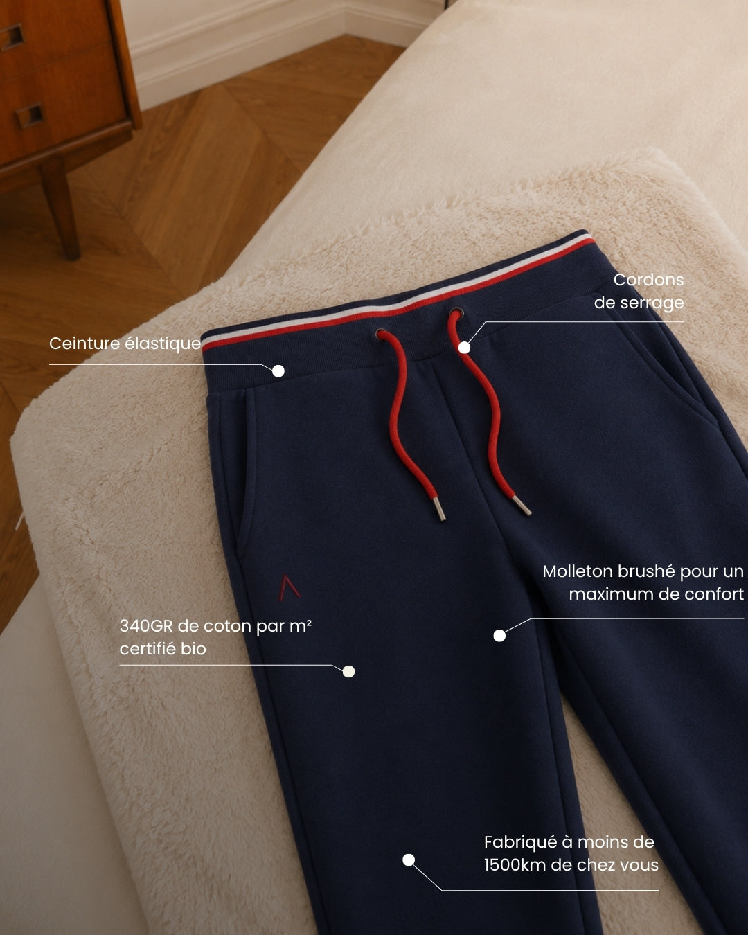 JOGGING ARSENE BLEU | COTON BIO | COUPE AJUSTÉE