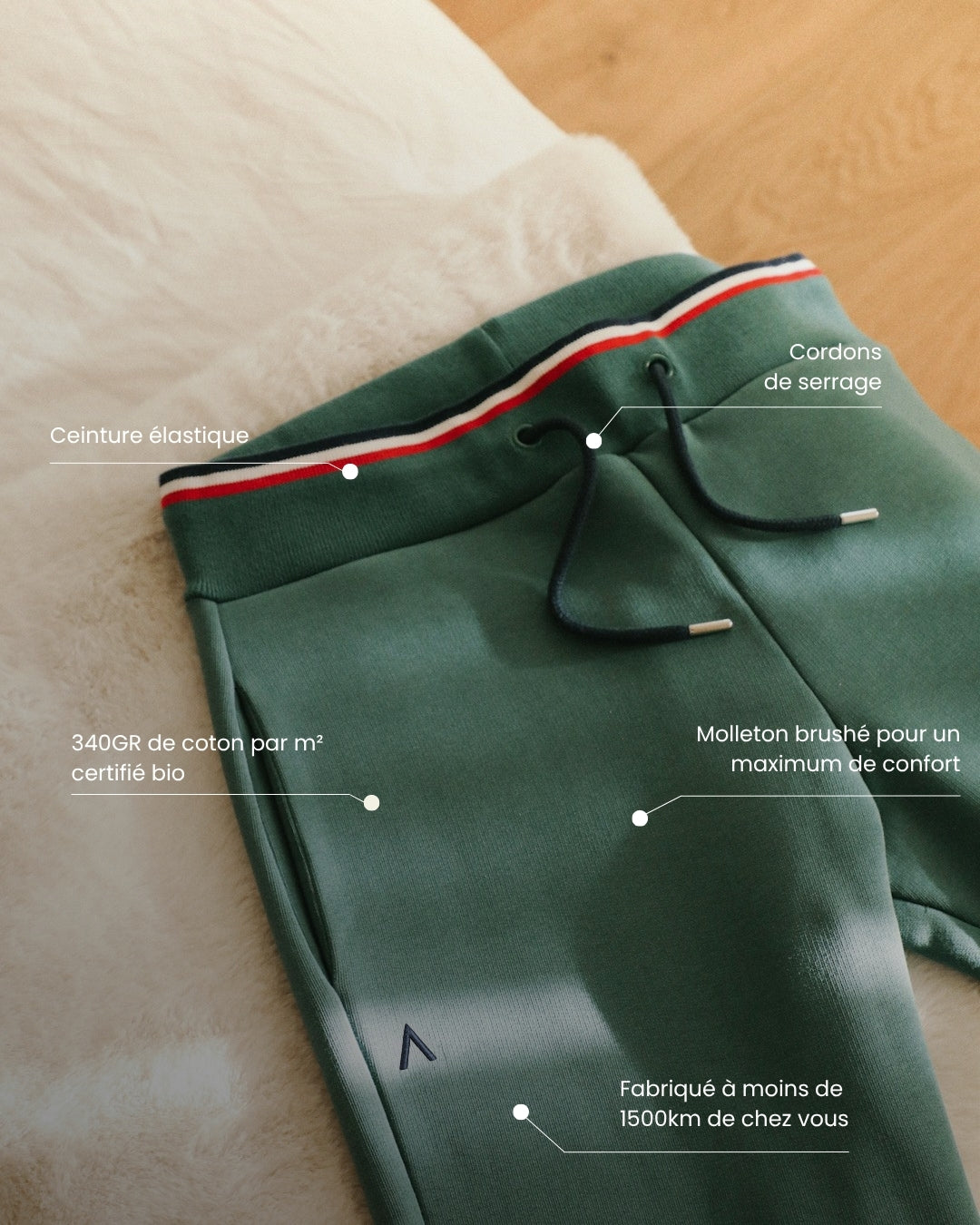 JOGGING ARSENE VERT | COTON BIO | COUPE AJUSTÉE