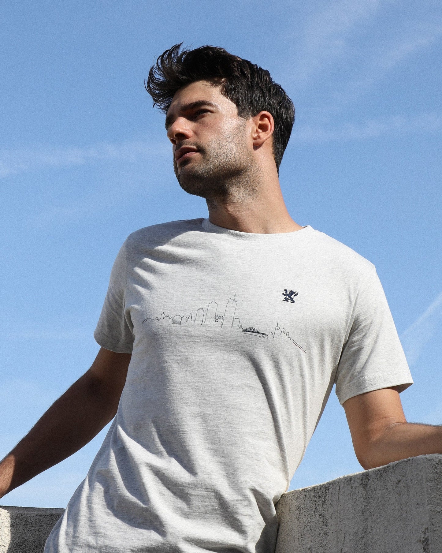 T-shirt homme coton bio | Skyline gris | Maison FT x Ville de Lyon