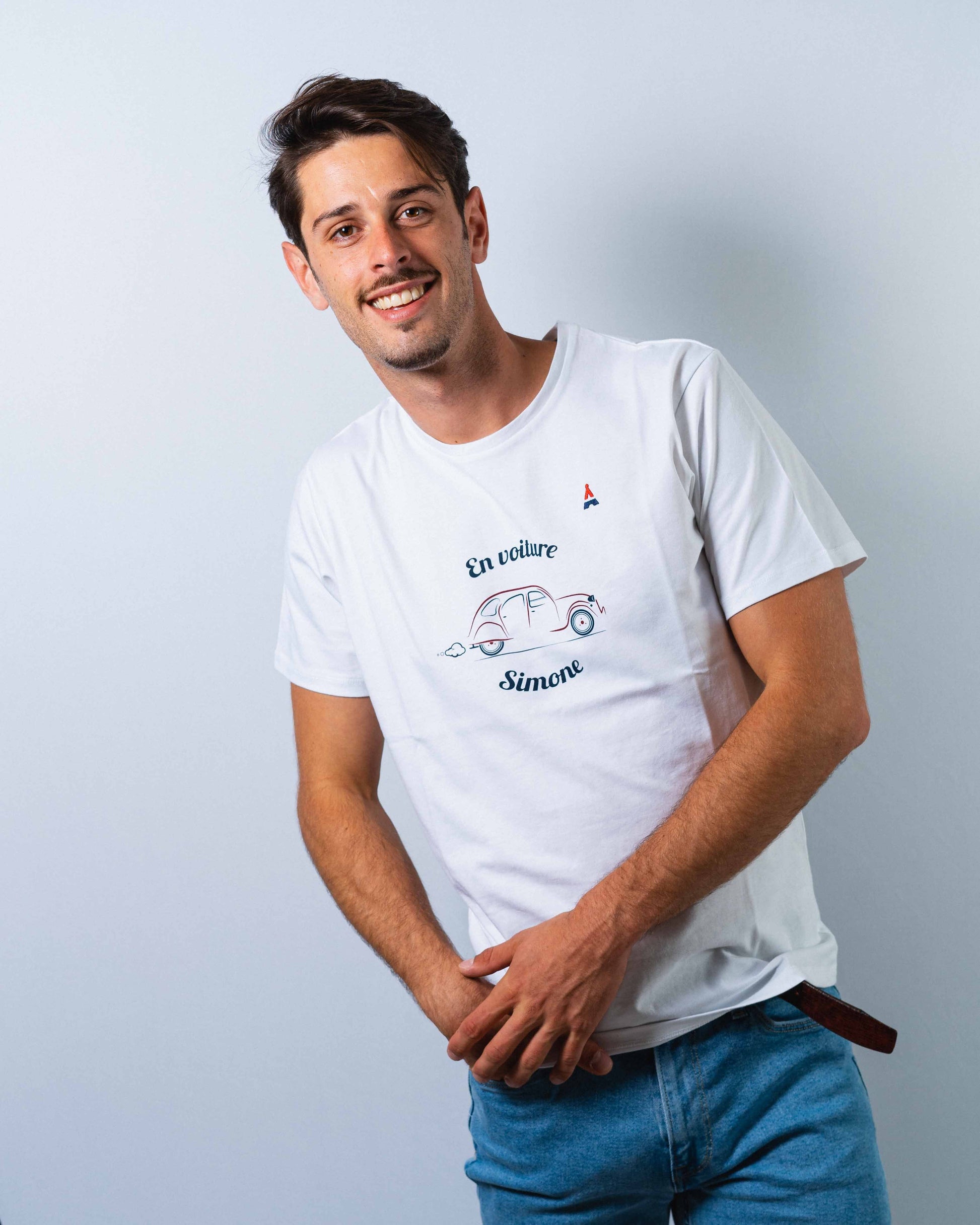 T-SHIRT HOMME EN VOITURE SIMONE BLANC