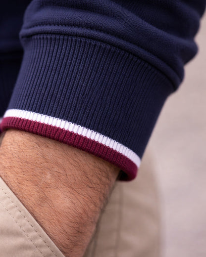Veste_zippee_homme_-_bleu_marine_-_coton_bio_-_maison_ft_-_detail_manche
