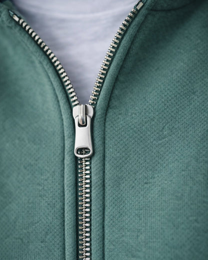 Veste_zippee_homme_-_vert_-_coton_bio_-_maison_ft_-detail_zip