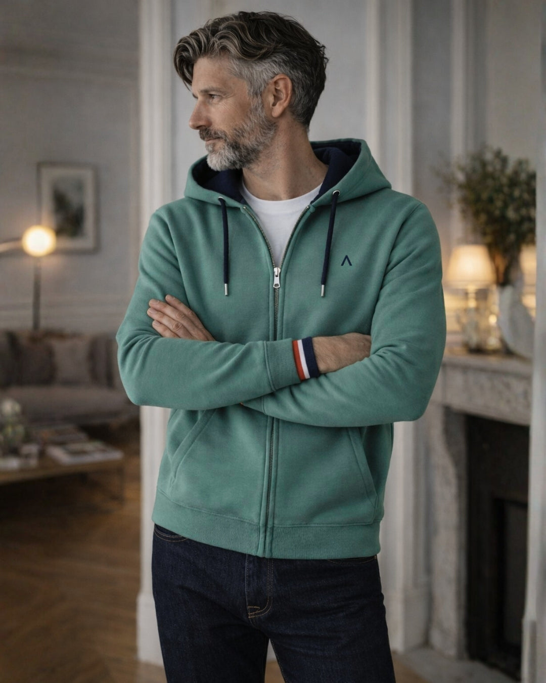 Veste_zippee_homme_-_vert_-_coton_bio_-_maison_ft_-interieur_appartement