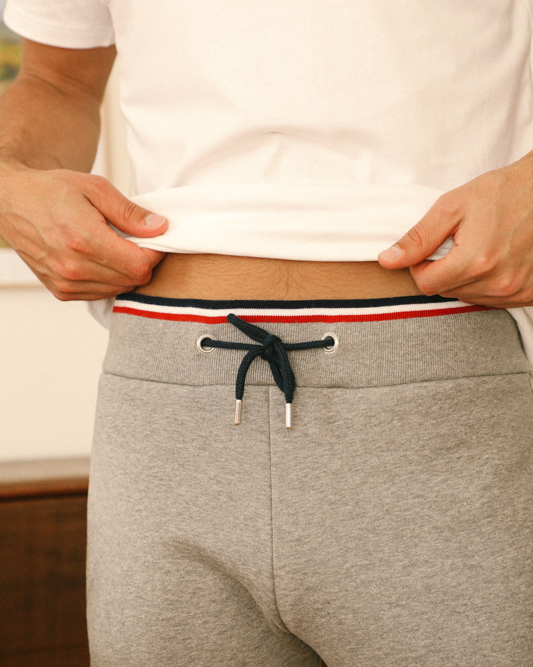 jogging gris homme - coton bio - maison ft - détail cordon