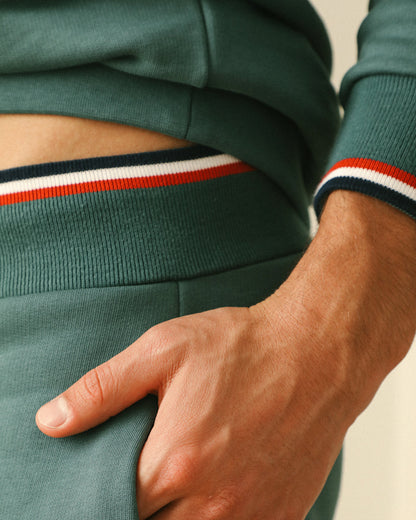 jogging vert homme - coton bio- maison ft - détail manche