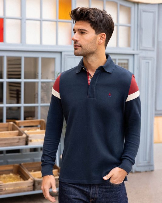 polo_homme_bleu_marine_manche_longue