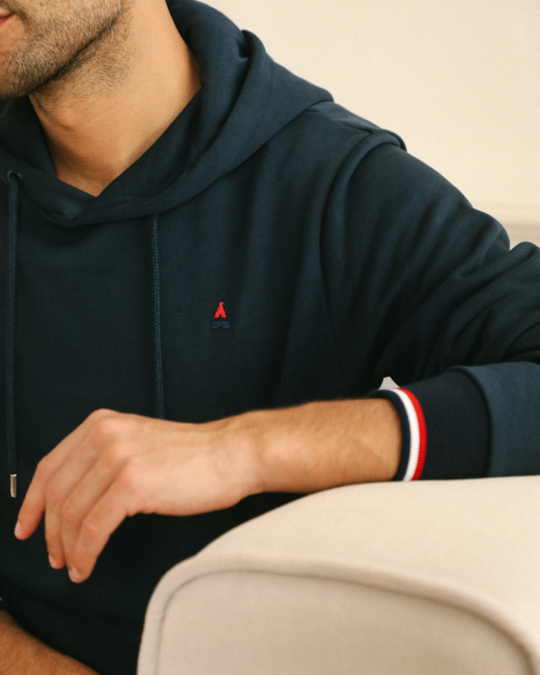 SWEAT A CAPUCHE EN COTON BIO AUGUSTIN BLEU MARINE